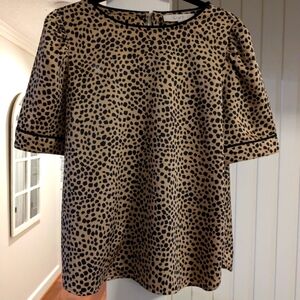 LOFT Black and Tan Leopard-Print Short Sleeve Blouse